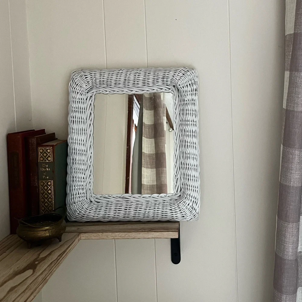 Vintage White Wicker Wall Mirror